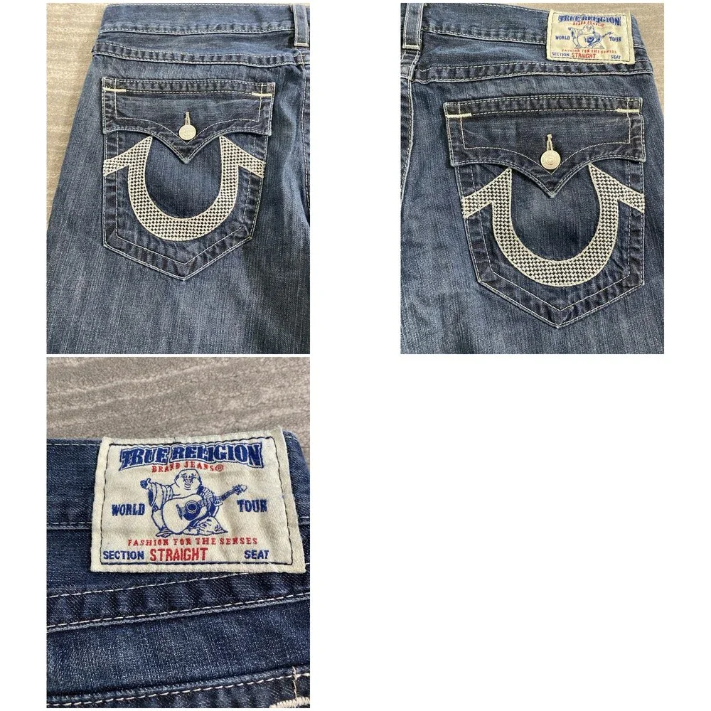 Vintage Y2K Mens True Religion Straight Jeans Blue Tag 38 Fit 40 x 33